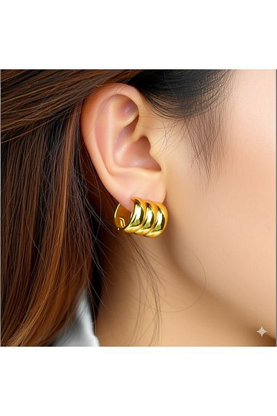 Miyoste Women's Gold Color Steel Triple Triple Boome Hoop Earrings