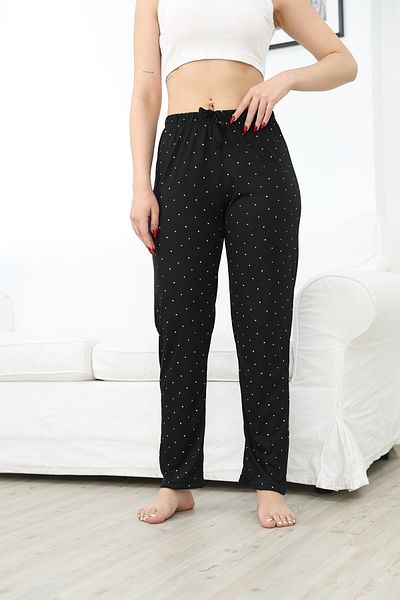 Arvin Pijama Γυναικείο Μαύρο Βισκόζη Ψηλόμεσο Πουά Καλοκαιρινό Πυτζάμα