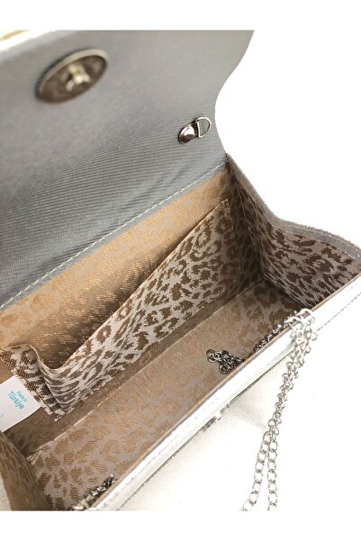 womenacs Silver Color Stone Stylish Evening Dress Clutch Portfolio Chain Strap Wedding Engagement Night Handbag