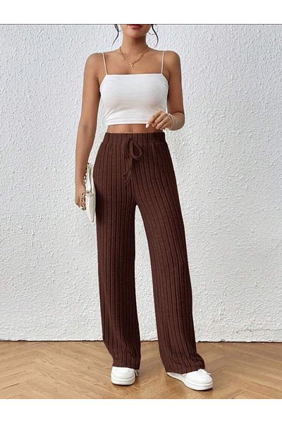 bemmoda Women's Knitted High Waist Palozzo Trousers with Elastic Waist