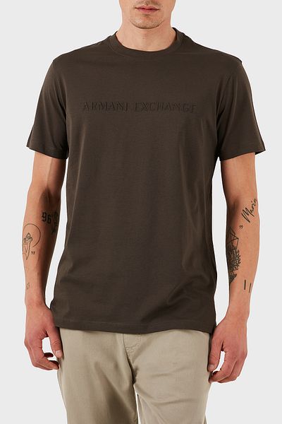 Armani Exchange Ανδρικό μπλουζάκι Armani Exchage με ανάγλυφο βαμβακερό λογότυπο με κανονική εφαρμογή με λαιμόκοψη