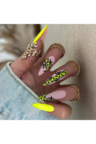 NAİL ART 24 Adet Leoparlı Uzun Stiletto Takma Tırnak Seti