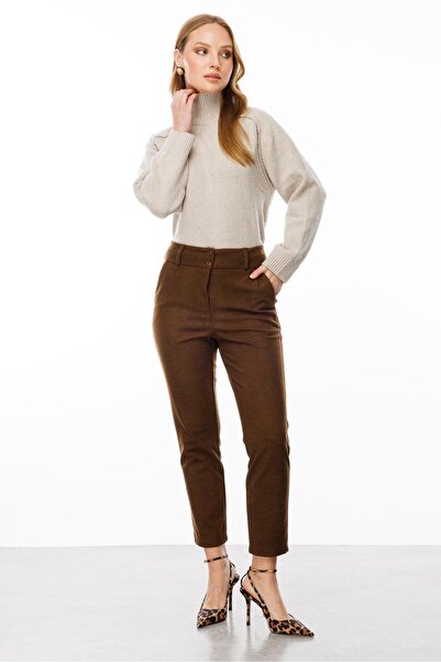 accort Düğme Detaylı Pantolon-KAHVE