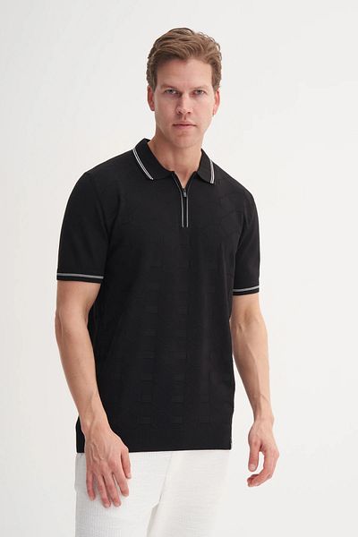 Cazador Πλεκτό μπλουζάκι Polo Neck Regular Fit με φερμουάρ