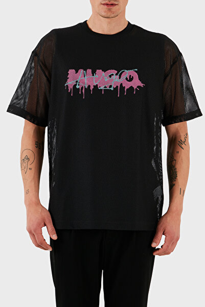 HUGO Logo Efektli Oversize Fit Bisiklet Yaka File T Shirt Erkek T SHİRT 50510...