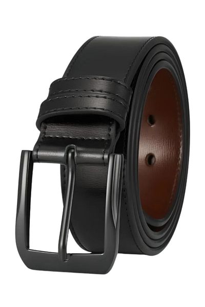 GOLEM Black Stitched Men's Belt, Suitable for Jeans, Fabric and Canvas Pants, 4cm Belt