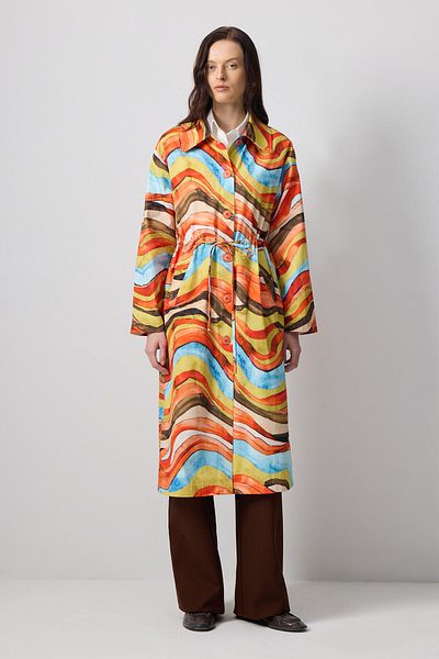 Touché Privé Belted Abstract Patterned Trench Coat