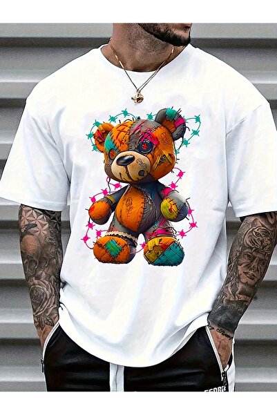 AZIZI TEKSTIL Men's T-Shirt, Cartoon Bear Print, Knitted Polyester, Regular F...