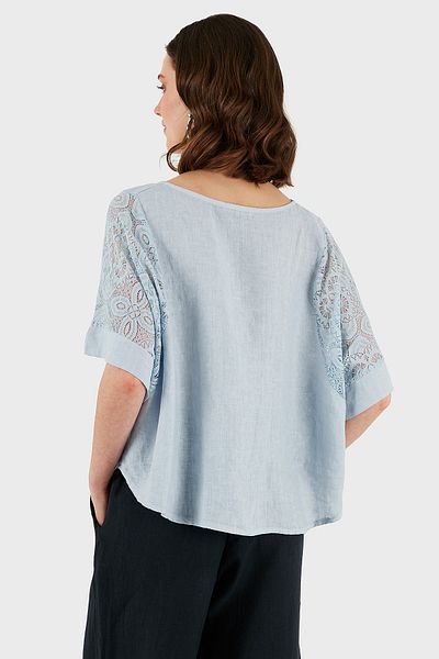 Via Dante Regular Fit Lace Detailed Linen Blouse Bluz 7222690