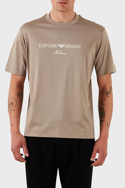 Emporio Armani Ανδρικό μπλουζάκι με κεντημένο λογότυπο με κανονική εφαρμογή βαμβακερό λαιμόκοψη EM001033 AF1001