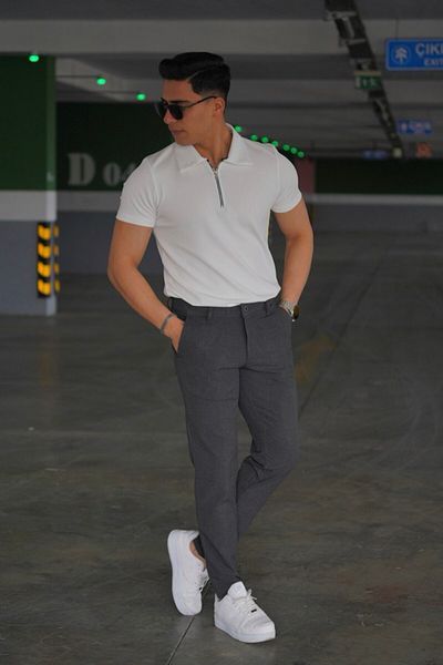 JACK CAPRİO Men's a Quality Old Money Cotton Lycra Flexible Belt Fabric Pants