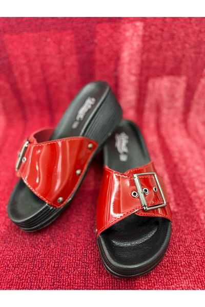 GÖNÜL High Heel Single Buckle Comfortable Stylish Daily Slippers Bright Red