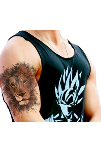 Miyoste Gerçek Dövme Görünümlü  Renkli Aslan Kral Modelli 3 Boyutlu Tattoo