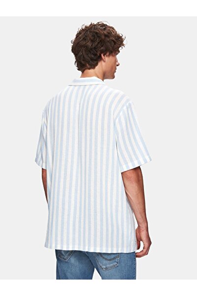 Ltb Relaxed Kısa Kollu Çizgili Basıc Dokuma Mavi Gömlek