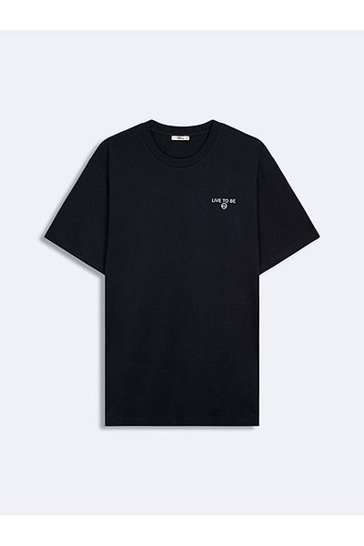 Ltb Tricou obișnuit cu mânecă scurtă cu decolteu și albastru bleumarin