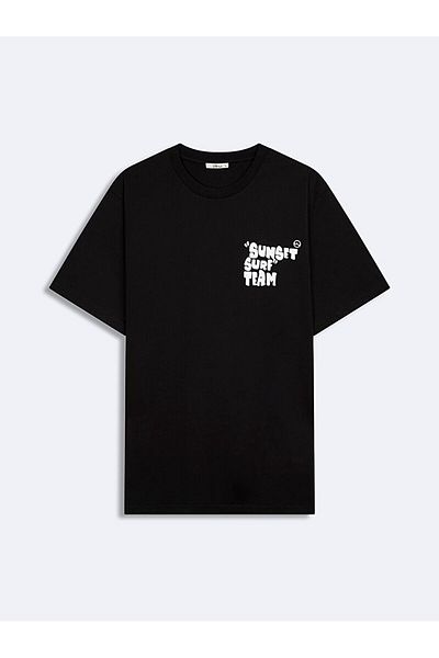 Ltb Short Sleeve Crew Neck Slogan Printed Regular Black T-Shirt