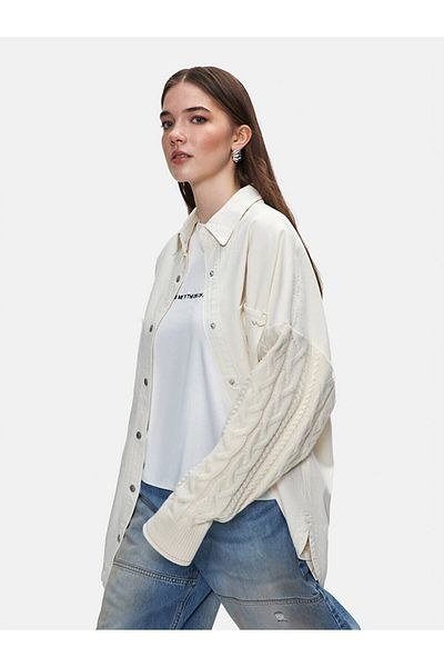 Ltb Cămașă de jeans supradimensionată cu mâneci tricotate Mellıe