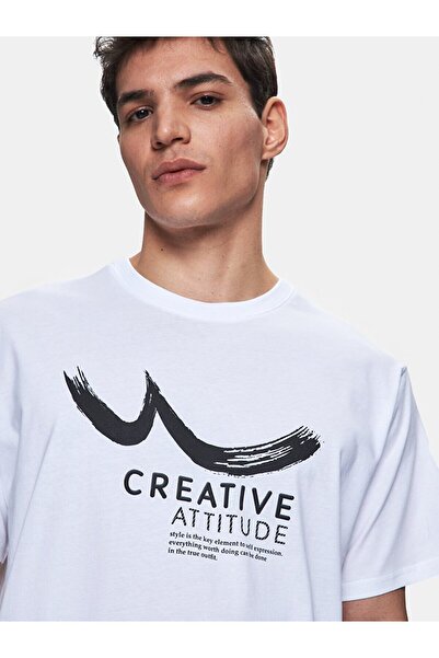 Ltb Бяла тениска с къс ръкав и нулева яка