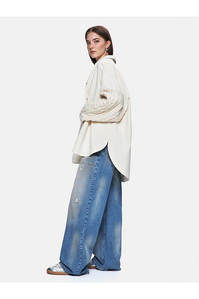 Ltb Cămașă de jeans supradimensionată cu mâneci tricotate Mellıe