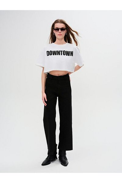 Ltb Tricou alb cu slogan, tricotat de bază, imprimat