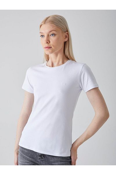 Ltb Tricou alb subțire, de bază, cu mânecă scurtă