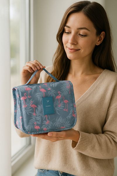 SONREYON Multifunctional Hanging Makeup Bag Flamingo Pattern (Large Size)
