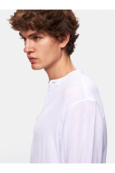 Ltb Relaxed Basic Judge Collar Woven White Shirt