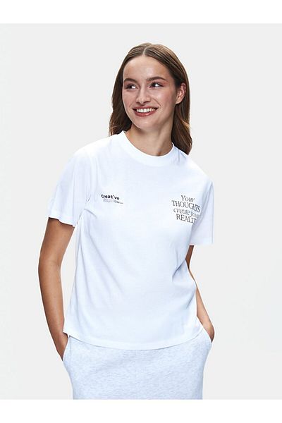 Ltb Tricou alb obișnuit cu mânecă scurtă imprimat slogan