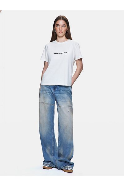 Ltb Tricou alb obișnuit cu mânecă scurtă imprimat slogan