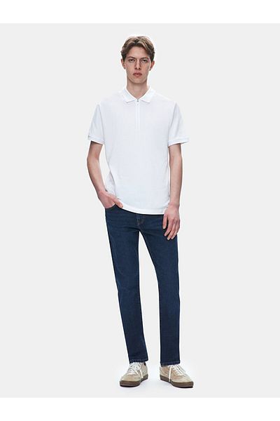 Ltb Polo Neck Zippered Short Sleeve Regular White T-Shirt
