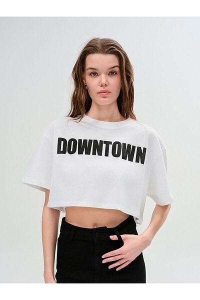 Ltb Tricou alb cu slogan, tricotat de bază, imprimat