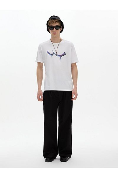 Ltb Tricou alb obișnuit cu mânecă scurtă, cu decolteu în formă de O
