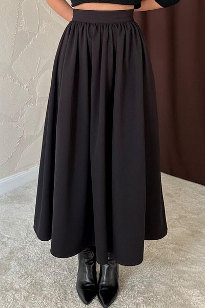 MODAVERA Black Gathered Waist Skirt