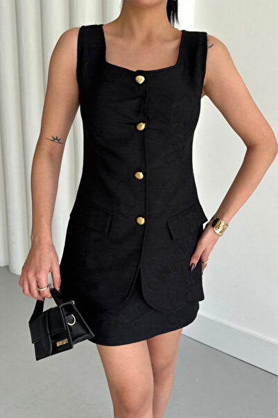 Genel Markalar EKŞİOĞLU GLOBAL JAKAR KETEN YELEK - KISA ETEK TAKIM - Siyah