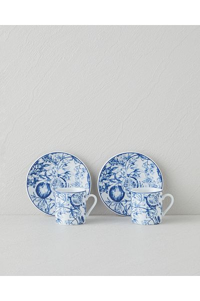 English Home Liana Porcelain 4 Piece Coffee Cup Set for 2 People 80 ml Dark Blue-White