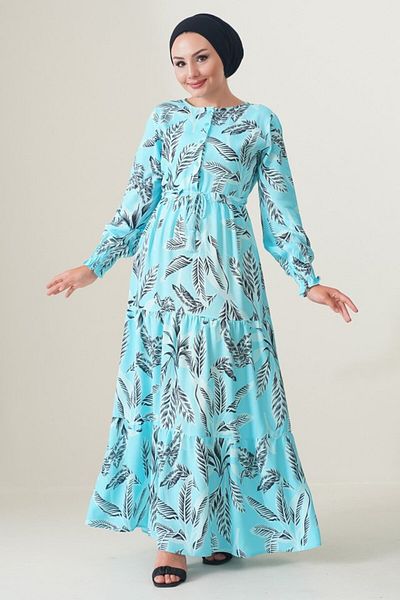 MRA Fashion 2145 Patterned Hijab Dress - Turquoise