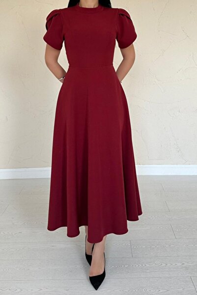 JANES Βρετανικό φόρεμα με γαρνιτούρα μπορντό με φιόγκο στην πλάτη