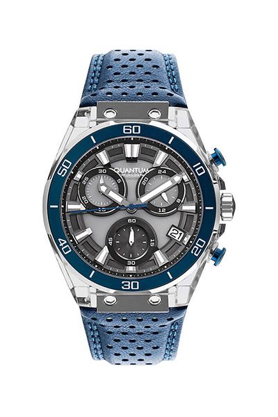 Quantum QUANTUM PWG1107.369 Men Chronograph Display Watch & Leather Strap Dark Blue