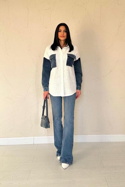 JANES Яке с декорация от деним в екрю