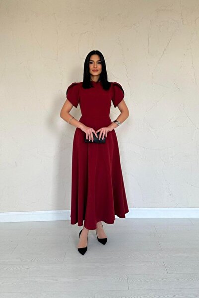 JANES Βρετανικό φόρεμα με γαρνιτούρα μπορντό με φιόγκο στην πλάτη