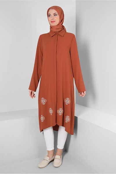 Alvina Long Tunic - Floral Pattern, Shirt Collar, 43790
