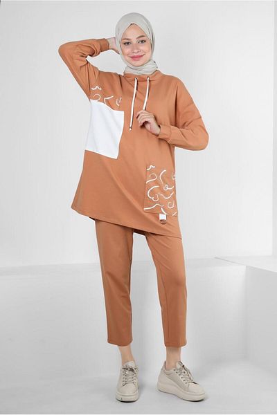 Alvina 43593 Model Patterned Lace Up Double Trousers Set