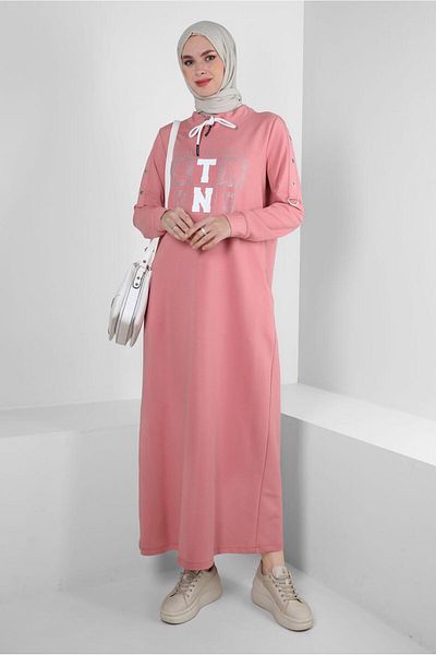 Alvina 43693 Model Text Printed and Laced Tracksuit Dress