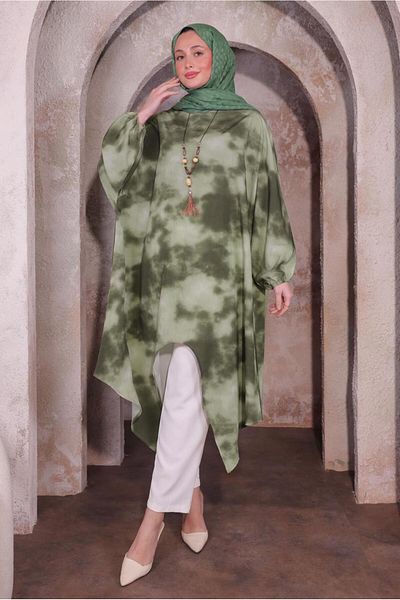 TRENDTESETTÜR Women's Khaki Long Tunic with Necklace t 0084
