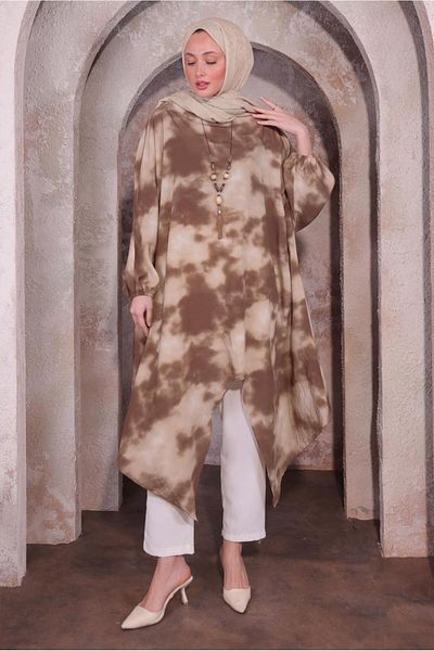 TRENDTESETTÜR Women's Brown Long Tunic with Necklace t 0084