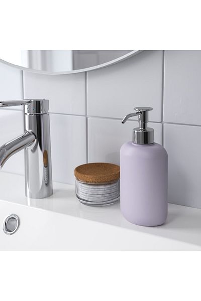 IKEA EKOLN Soap Dispenser – Lilac, 450ml, Stoneware, Elegant Matte Finish, Durable & Easy to Refill