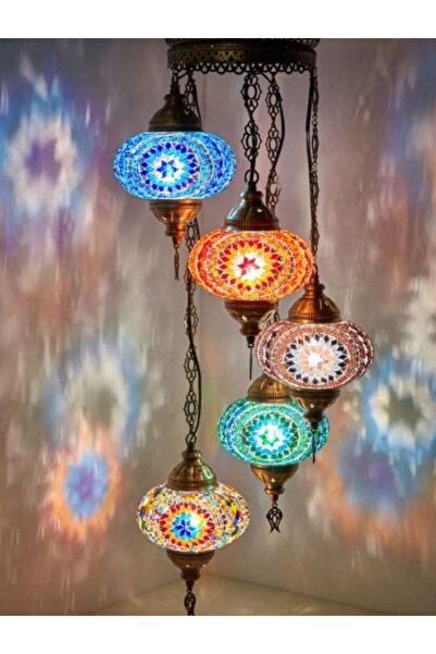 DEZ Design Mozaik Lamba 5'li Avize Otantik Bohem Sarkıt
