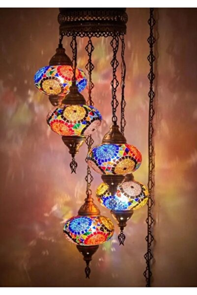 DEZ Design Mozaik Lamba 5'li Avize Otantik Bohem Sarkıt