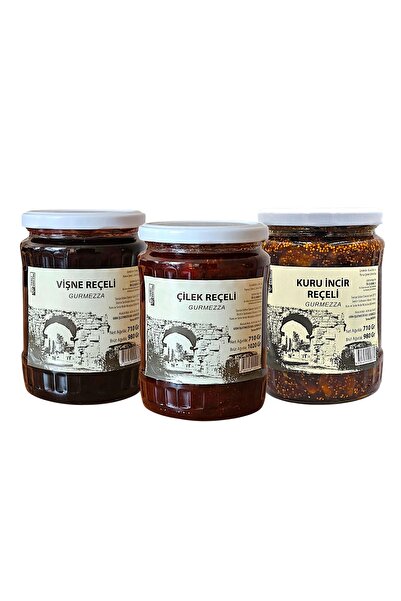 gurmezza Reçel Paketi 3'lü Set (ÇİLEK, VİŞNE, KURU INCİR)