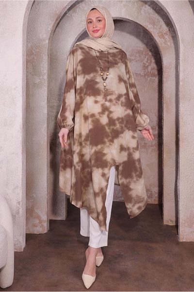 TRENDTESETTÜR Women's Brown Long Tunic with Necklace t 0084